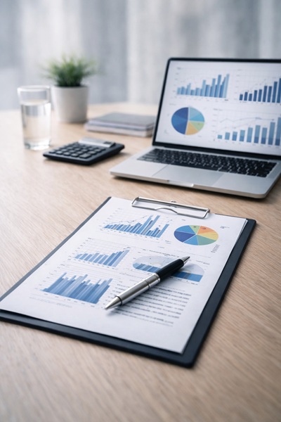 Schreibtisch mit Notebook - Angebot erstellung